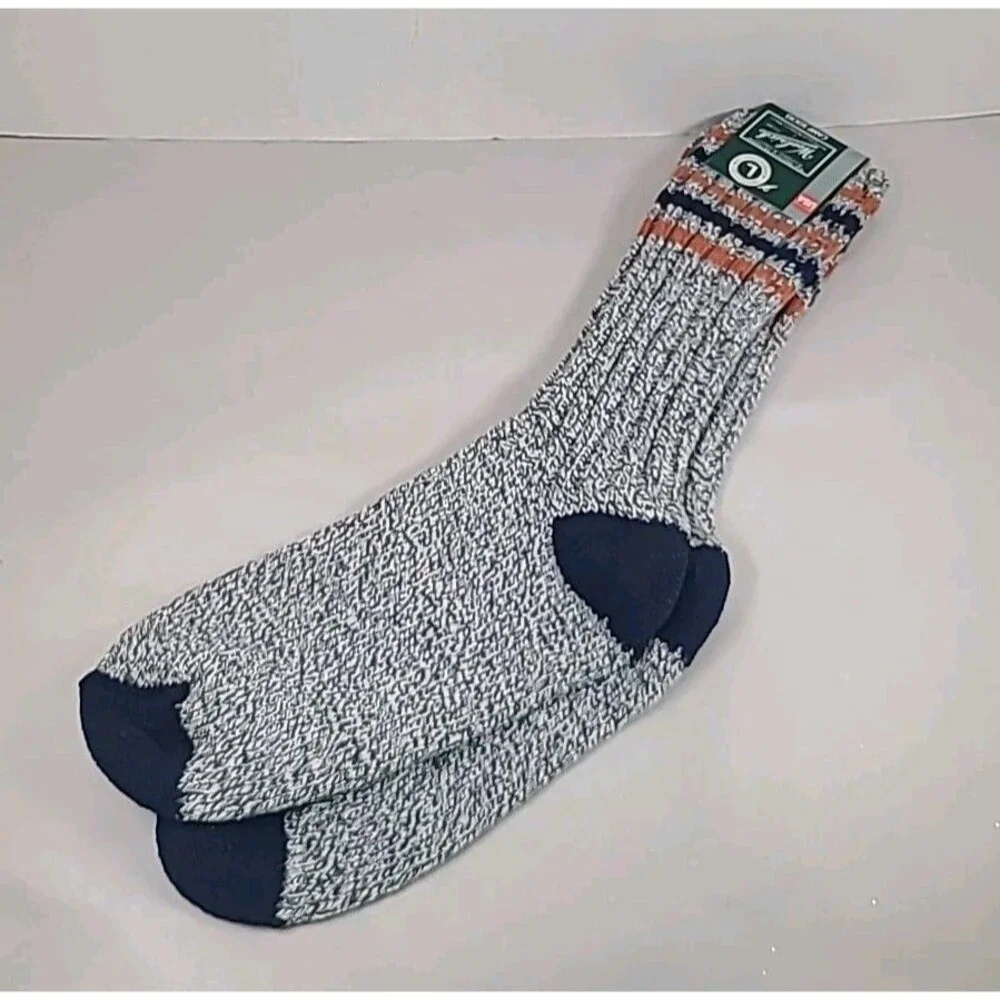 New Woolrich Camp Socks Blue Orange Grey Made in USA Outdoor Hiking